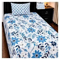 Chenab Cobalt Floral Pure Cotton 4-Piece Single Bedsheet Set