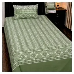 Chenab Olive Geometric Pure Cotton 4-Piece Single Bedsheet Set